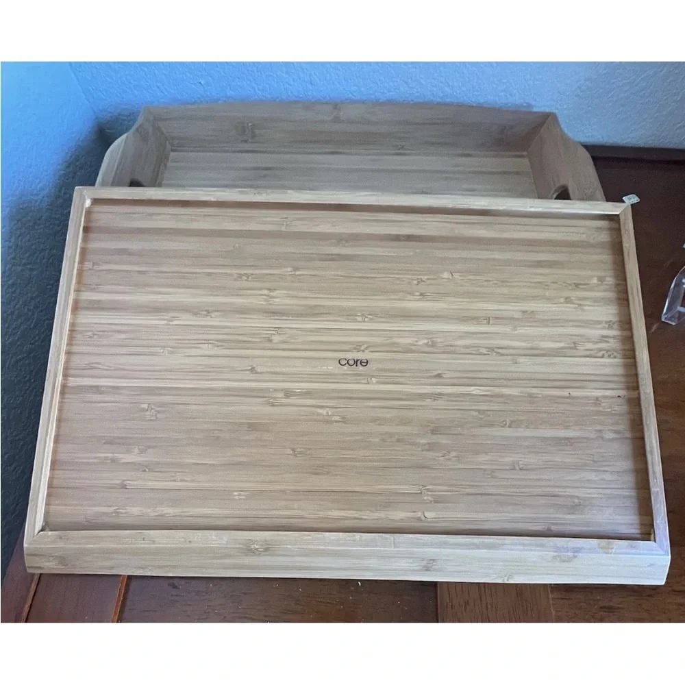 Set of 2 Core by Lifetime Kitchen of Europe Natural Bamboo Serving Tray Set
